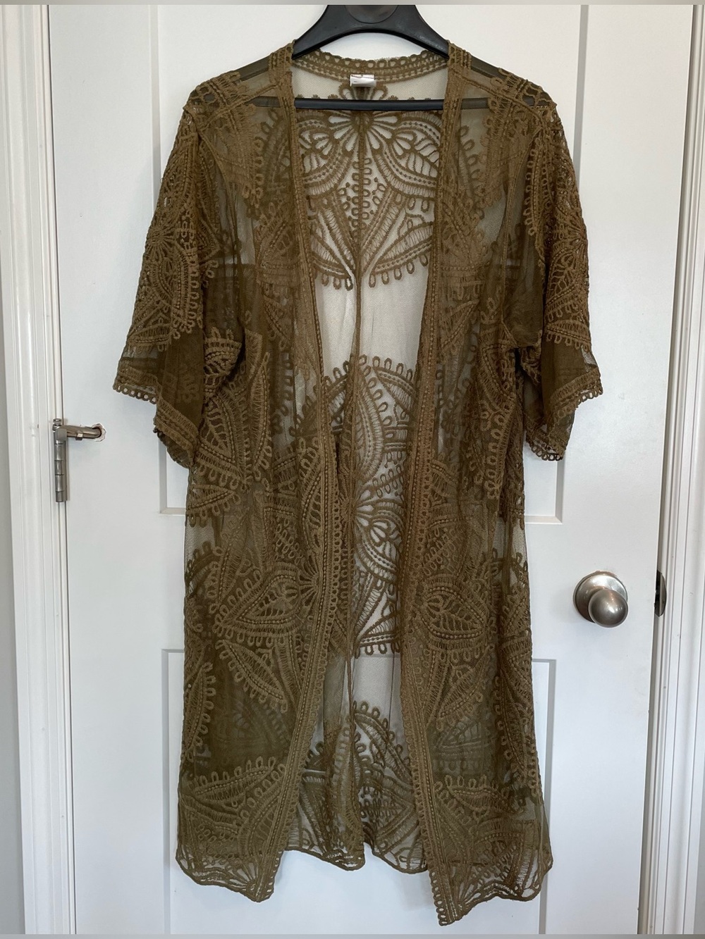 Lace Green Women’s Sheer Embroidered Mesh Kimono S/M Boho Fairy Artsy Country